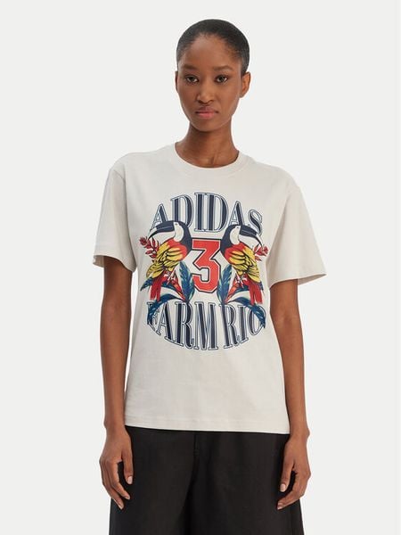 Adidas T-Shirt Farm Rio Graphic KD4641 Écru Regular Fit. T-shirty ADIDAS, xs, bez wzorów, z bawełny, bez kołnierzyka, bez ramiączek. Za 129,99 zł.