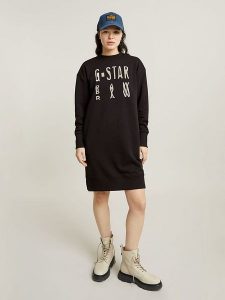 G-Star Sukienka dresowa w kolorze czarnym rozmiar: M. Czarne sukienki G-Star, m, bez wzorów, z dresówki, retro, bez kołnierzyka, bez ramiączek, midi. Za 197,63 zł.