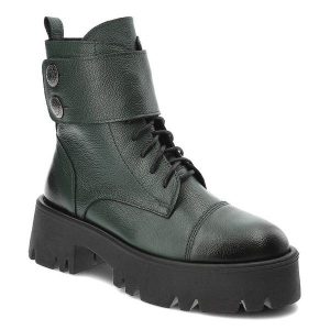 Zielone Botki Lemar Skórzane Ocieplane Buty Damskie. Zielone botki Lemar, bez wzorów, ze skóry, bez obcasa, bez zapięcia. Za 369,00 zł.