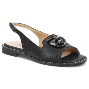 Czarne Sandały S.Barski Buty Zapinane Sprzączką. Czarne sandały S.BARSKI, z aplikacjami, ze skóry ekologicznej, z otwartym noskiem, bez obcasa, na obcasie, bez zapięcia. Za 139,00 zł.