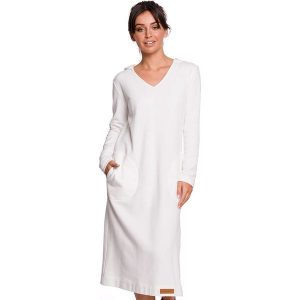 Be Wear Sukienka w kolorze kremowym rozmiar: S. Brązowe sukienki Be Wear, na co dzień, s, bez wzorów, bez kołnierzyka, bez ramiączek, midi, proste. Za 162,49 zł.