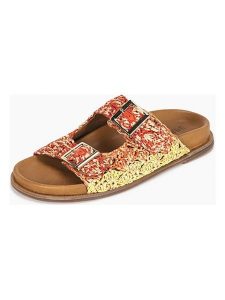 INUOVO Klapki w kolorze czerwono-żółtym rozmiar: 37. Czerwone klapki Inuovo, bez wzorów, z otwartym noskiem, bez obcasa. Za 326,99 zł.