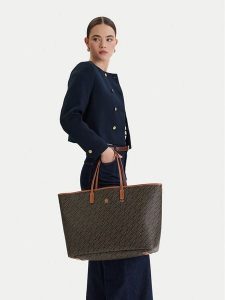 Tommy Hilfiger Torebka Th Monoplay Maxi Tote Le AW0AW18850 Czarny. Czarne shopper bag TOMMY HILFIGER, bez wzorów, ze skóry, bez dodatków. Za 770,99 zł.