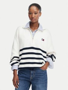Tommy Jeans Sweter DW0DW22928 Kremowy Regular Fit. Białe swetry klasyczne Tommy Jeans, xs, z bawełny, bez kołnierzyka. Za 449,99 zł.