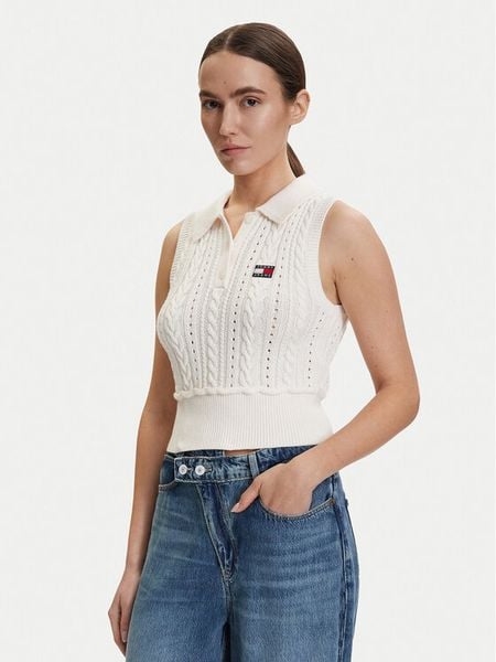 Tommy Jeans Sweter DW0DW22318 Biały Regular Fit. Białe swetry klasyczne Tommy Jeans, s, z bawełny, bez kołnierzyka. Za 294,99 zł.