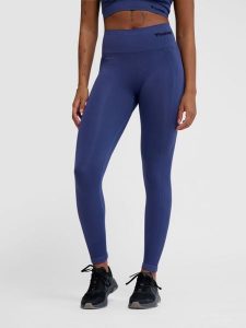 Damskie legginsy bezszwowe z wysoką talią Hummel TIF. Niebieskie legginsy Hummel, bez wzorów, z poliamidu, z podwyższonym stanem. Za 168,00 zł.