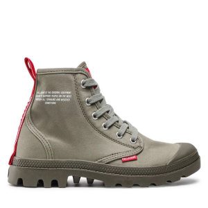 Trapery Palladium. Zielone buty zimowe Palladium, bez obcasa, bez zapięcia. Za 389,99 zł.
