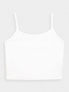 4F Crop-top slim gładki damski - biały XL. Białe topy 4f, xl, bez wzorów, bez kołnierzyka, bez ramiączek. Za 79,99 zł.