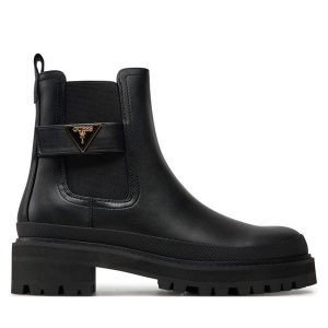 Botki Guess. Czarne botki Guess, z aplikacjami, bez obcasa, na płaskiej podeszwie, bez zapięcia. Za 469,99 zł.
