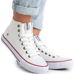Trampki Damskie Big Star Wysokie Białe DD274332. Białe trampki bez wzorów, bez zapięcia. Za 180,71 zł.