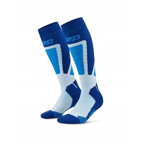 Damskie podkolanówki sportowe kompresyjne na zimę CEP. Niebieskie skarpetki CEP, bez wzorów, z elastanu. Za 199,00 zł.