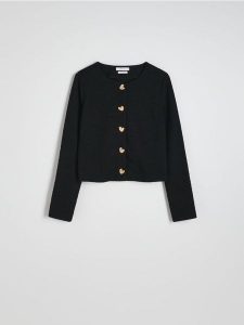 Marynarka z ozdobnymi guzikami - czarny. Czarne marynarki i żakiety Reserved, l, bez wzorów, z dzianiny. W wyprzedaży za 89,99 zł.