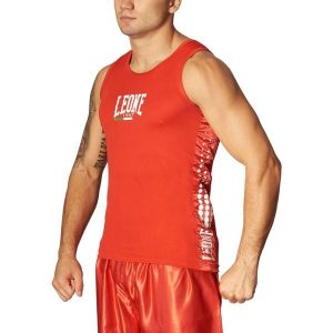 Bokserski tank top Leone canottiera. Czerwone topy LEONE 1947, bez wzorów, sportowe, bez kołnierzyka, bez ramiączek. Za 176,00 zł.