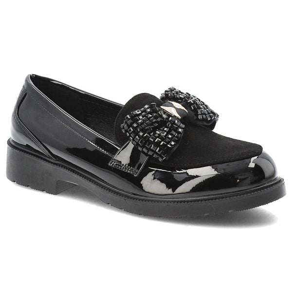 Czarne Mokasyny S.Barski Eleganckie Obuwie Damskie. Czarne półbuty S.BARSKI, na co dzień, s, bez wzorów, z lakierowanej skóry, eleganckie, bez kołnierzyka, bez ramiączek, proste. Za 135,99 zł.