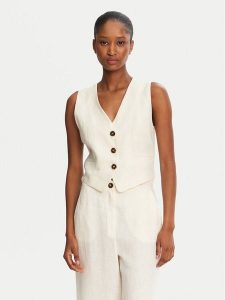 Marella Kamizelka Anemone 2515151012 Écru Regular Fit. Kamizelki Marella, bez wzorów, ze lnu, bez kołnierzyka, bez ramiączek, bez kaptura. Za 349,99 zł.