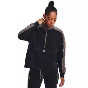 Bluza damska Under Armour Rival Fleece + Layer. Czarne bluzy Under Armour, bez wzorów, bez kaptura. Za 199,99 zł.