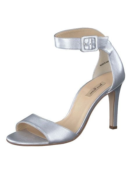 Paul Green Skórzane sandały w kolorze srebrnym na obcasie rozmiar: 37,5. Szare sandały Paul Green, bez wzorów, z otwartym noskiem, bez obcasa, na koturnie, bez zapięcia. Za 213,69 zł.