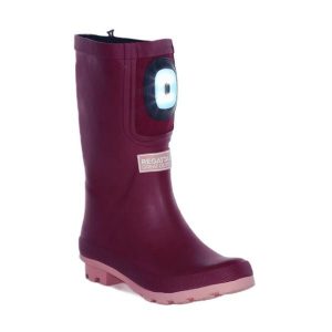 Kalosze turystyczne damskie Regatta Fairweather Shine z oświetleniem. Brązowe kalosze Regatta, bez wzorów. W wyprzedaży za 189,00 zł.