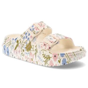 Klapki damskie Laura Vita, na platformie dwa regulowane paski lekka podeszwa komfortowy fason casualowy styl, beżowe, 01 LTY25-001. Brązowe klapki LAURA VITA, bez wzorów, bez obcasa, na platformie. Za 149,00 zł.