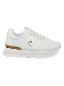 Patrizia Pepe Skórzane sneakersy w kolorze złoto-białym rozmiar: 37. Białe trampki Patrizia Pepe, bez wzorów, bez zapięcia. Za 272,31 zł.