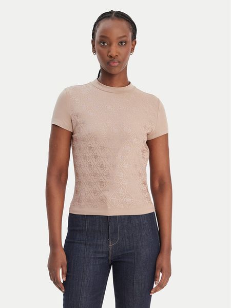 Guess T-Shirt W4BI26 J1314 Beżowy Regular Fit. Brązowe t-shirty Guess, xs, z aplikacjami, z bawełny, bez kołnierzyka, bez ramiączek. Za 264,99 zł.