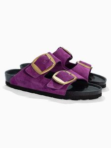 BACKSUN Skórzane klapki "Londrina" w kolorze fioletowym rozmiar: 41. Różowe klapki Backsun, bez wzorów, ze skóry, z otwartym noskiem, bez obcasa. Za 130,99 zł.