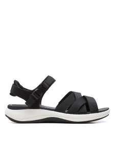 Clarks Sandały "Mira Tide" w kolorze czarnym rozmiar: 37. Czarne sandały Clarks, bez wzorów, z otwartym noskiem, bez obcasa, bez zapięcia. Za 105,45 zł.