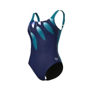 Strój kąpielowy damski jednoczęściowy modelujący na basen Arena Guliana. Niebieskie stroje jednoczęściowe Arena, bez wzorów. Za 299,99 zł.