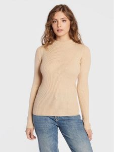 Brave Soul Sweter LK-248RIGBYI Beżowy Slim Fit. Brązowe swetry klasyczne Brave Soul, s, z syntetyku, bez kołnierzyka. Za 119,99 zł.