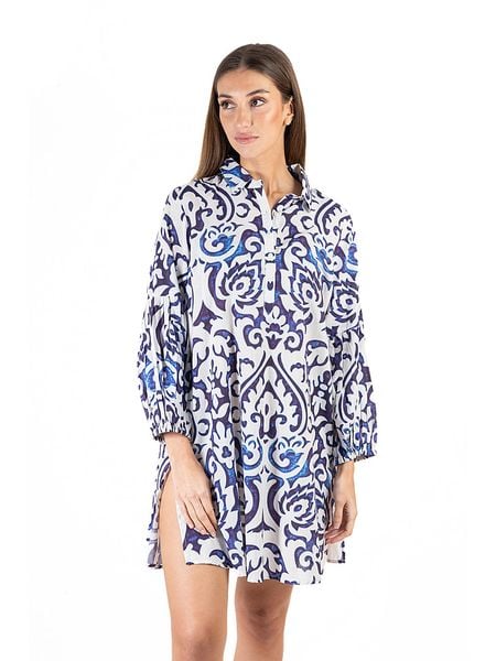 Isla Bonita by SIGRIS Sukienka w kolorze biało-granatowym rozmiar: L. Białe sukienki Isla Bonita by SIGRIS, na co dzień, l, bez wzorów, z bawełny, bez kołnierzyka, bez ramiączek, mini, proste. Za 154,79 zł.