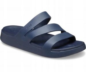 Klapki Dla Dorosłych Crocs Getaway Strappy. Niebieskie klapki Crocs, bez wzorów, z materiału, bez obcasa. Za 199,99 zł.