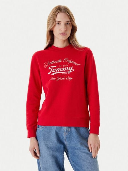 Tommy Jeans Bluza Essential DW0DW20942 Czerwony Regular Fit. Czerwone bluzy Tommy Jeans, xs, bez wzorów, z bawełny, bez kaptura. Za 279,99 zł.