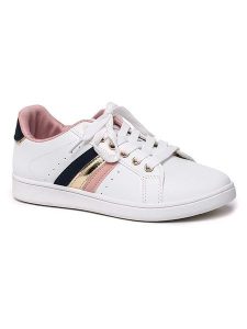 Foreverfolie Skórzane sneakersy w kolorze granatowo-jasnoróżowo-białym rozmiar: 38. Białe trampki Foreverfolie, bez wzorów, bez zapięcia. Za 124,11 zł.