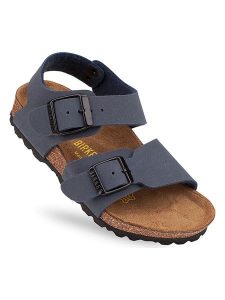 Birkenstock Sandały "NY" w kolorze granatowym rozmiar: 35. Niebieskie sandały Birkenstock, bez wzorów, z otwartym noskiem, bez obcasa, bez zapięcia. Za 252,95 zł.