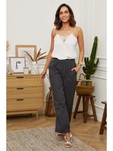 Le Monde du Lin Lniane spodnie "Valencia" w kolorze antracytowym rozmiar: 40/42. Czarne spodnie z wysokim stanem Le Monde du Lin, bez wzorów, ze lnu, z podwyższonym stanem. Za 121,99 zł.