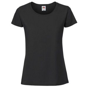 Koszulka Damska Iconic 195 Premium Ringspun Cotton T-shirt. Czarne t-shirty FRUIT OF THE LOOM, xs, bez wzorów, bez kołnierzyka, bez ramiączek. Za 32,99 zł.