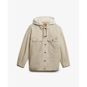 Kurtka trucker z kapturem dla kobiet Superdry. Brązowe kurtki Superdry, bez wzorów, z kapturem. Za 482,35 zł.