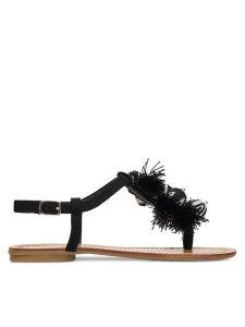 DeeZee Sandały F103-100 Czarny. Czarne sandały DeeZee, bez wzorów, z materiału, bez obcasa, na płaskiej podeszwie, bez zapięcia. Za 129,99 zł.