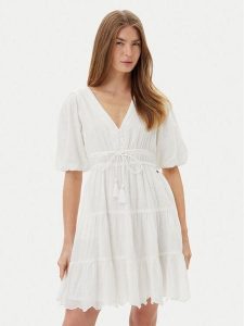 Pepe Jeans Sukienka letnia Day PL953694 Biały Regular Fit. Białe kombinezony Pepe Jeans, na lato, s, bez wzorów, z bawełny, bez kołnierzyka, bez ramiączek. Za 259,99 zł.