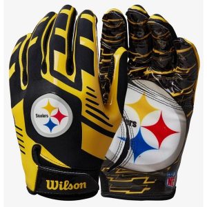 Wilson Youth NFL Stretch Fit Gloves Team Pittsburgh Steelers. Czarne rękawiczki Wilson, bez wzorów. W wyprzedaży za 117,40 zł.