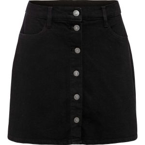 Spódnica dżinsowa ze stretchem. Czarne spódnice bonprix, bez wzorów. Za 117,99 zł.