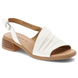 Sandały damskie Vinceza, cholewka ze skóry naturalnej marszczony pasek z przodu, białe, 66957. Białe sandały VINCEZA, bez wzorów, ze skóry, bez obcasa, na obcasie, bez zapięcia. Za 169,00 zł.