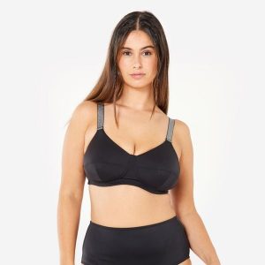 Góra kostiumu kąpielowego surfingowego damska Olaian Astrid. Czarne bikini OLAIAN, bez wzorów, z elastanu. W wyprzedaży za 89,99 zł.
