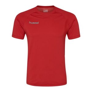 Koszulka termoaktywna dla dorosłych Hummel First Performance Jersey S/S. Czerwone koszule nocne Hummel, bez wzorów, z jersey, bez ramiączek. W wyprzedaży za 113,80 zł.