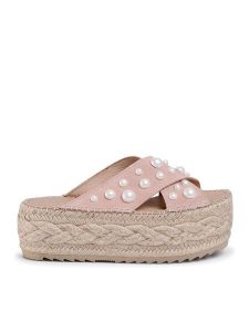 Eva Minge Espadryle EM-14-07-000733 Różowy. Czerwone espadryle Eva Minge, bez wzorów, ze skóry, bez obcasa. Za 499,99 zł.