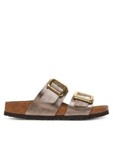 Birkenstock Klapki Sydney Cushion Buckle 1029372 Złoty. Żółte klapki Birkenstock, bez wzorów, ze skóry, bez obcasa. Za 359,99 zł.