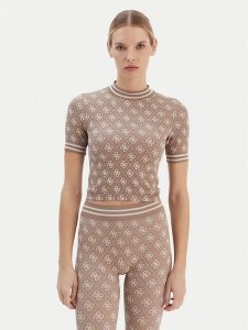 Guess T-Shirt V5BP07 K2000 Brązowy Slim Fit. Brązowe t-shirty Guess, l, z aplikacjami, z syntetyku, bez kołnierzyka, bez ramiączek. Za 150,50 zł.