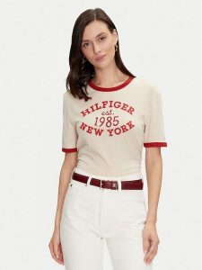 Tommy Hilfiger T-Shirt Varsity Ringer WW0WW42585 Beżowy Regular Fit. Brązowe t-shirty TOMMY HILFIGER, xs, bez wzorów, z bawełny, bez kołnierzyka, bez ramiączek. Za 179,99 zł.