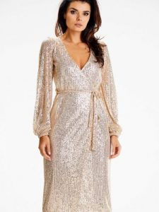 Sukienka Model A632 Beige - awama. Brązowe sukienki Awama, na imprezę, l, bez wzorów, z elastanu, bez kołnierzyka, plus size, bez ramiączek, dopasowane. Za 637,56 zł.