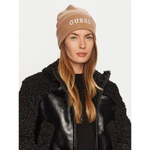 Czapka Guess. Brązowe czapki Guess, z aplikacjami. Za 149,99 zł.